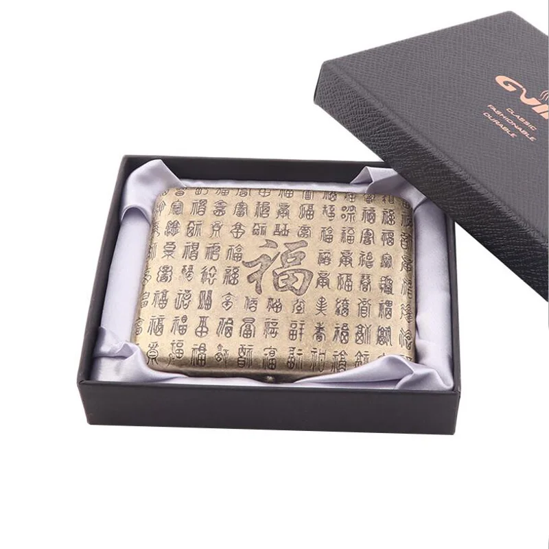 Cigarette Case 14 Винтажный чехол для сигарет из чистой бронзы с держателем в подарочной коробке 20 шт. обычная коробка для сигарет с 2 зажимами в качестве идеального подарка - Цвет: Cigarette Case 14