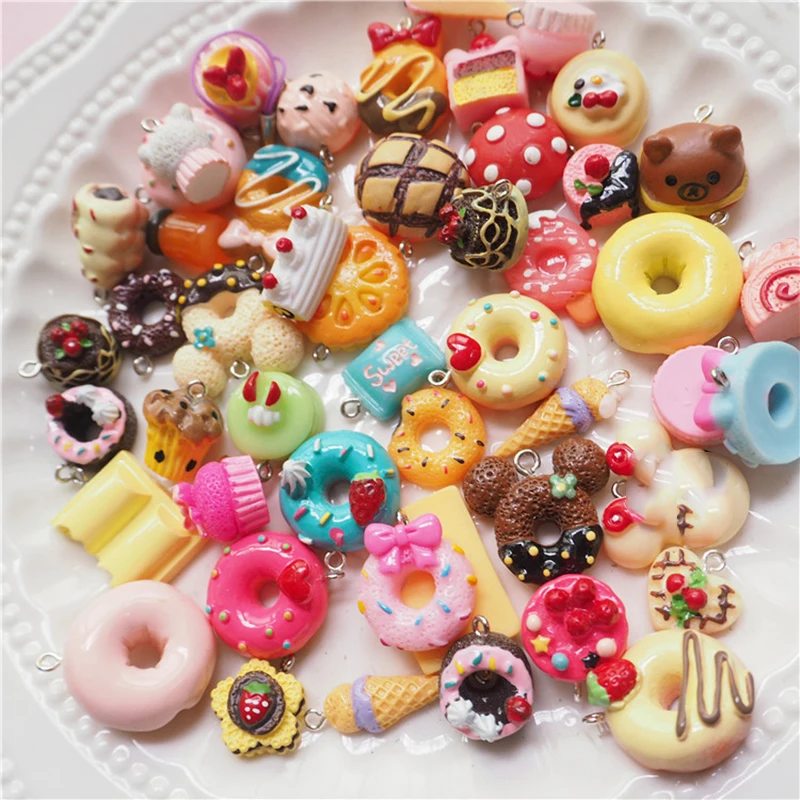 30 шт./компл. Mini Kawaii Mix из смолы в форме продуктов питания ожерелье виде пончика и