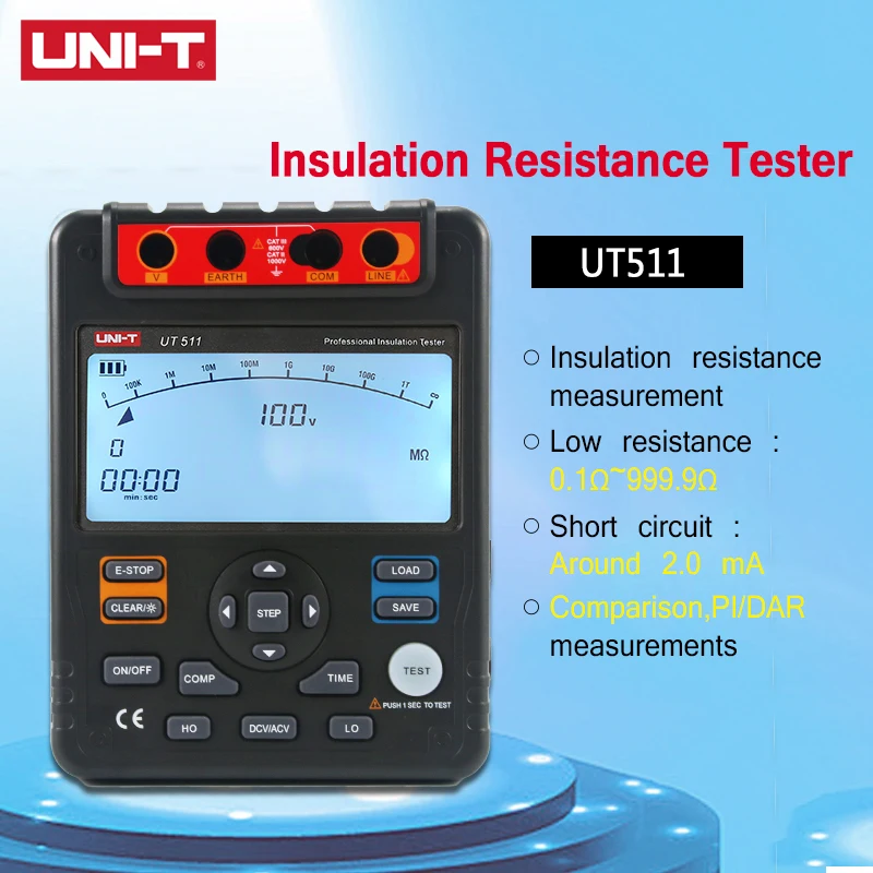 UNI-T UT511 цифровой тестер сопротивления изоляции 1000V PI/дар измерений Мегаомметр