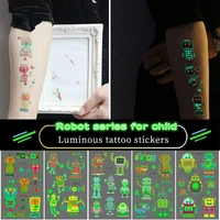 robot tattoo for children glowing dark taty waterproof fake tatoo luminous tattoo stickers body art cartoon tatto stickers