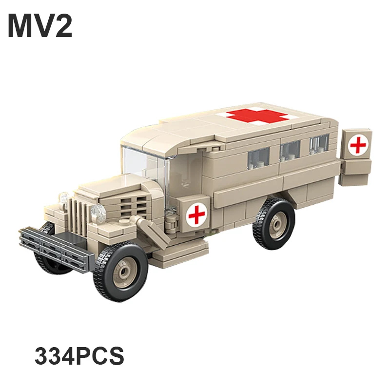 

WW2 Military Soviet Union Soldiers GAZ-552 Medical Vehicle Building Blocks Military Weapons Sniper Parts Mini Bricks Toys Kids