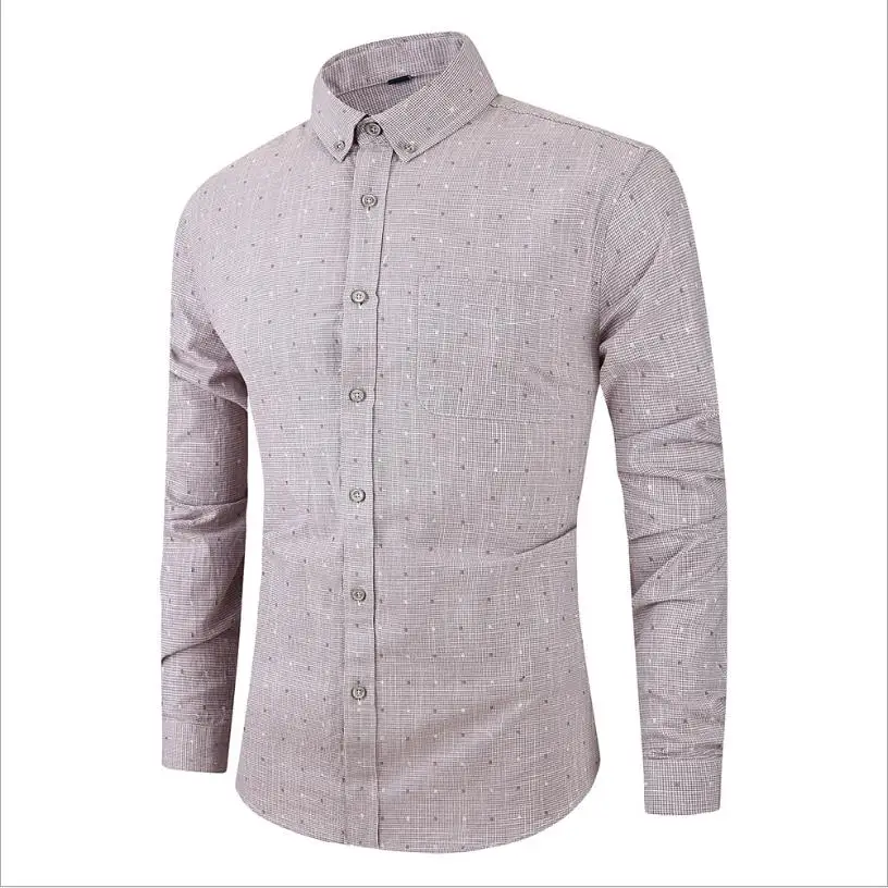 

2020 spring and autumn man casual long sleeve slim shirt male polka dot sand washed cotton long-sleeved shirt fashion tops