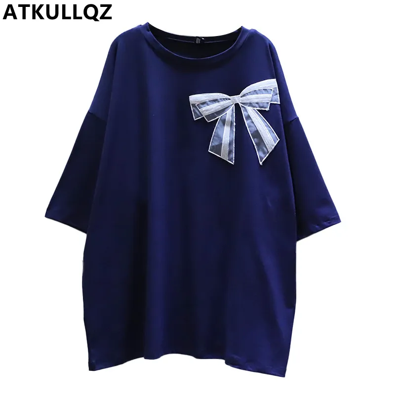 

Literature art casual sequin embroidery bowknot casual T-shirt round neck short-sleeved loose pure color simple T-shirt Female