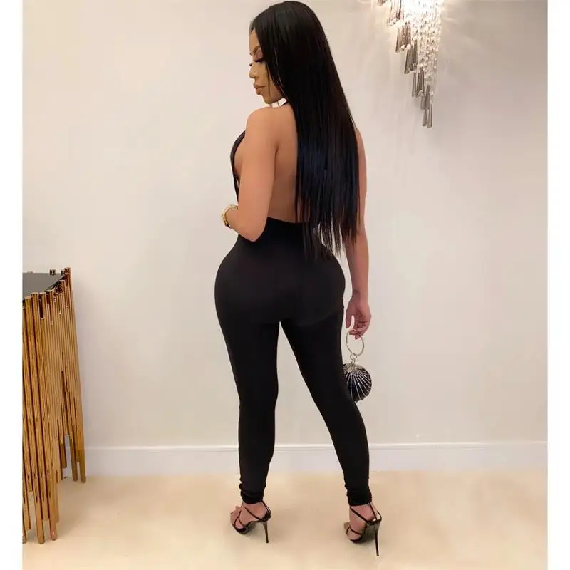 Женский комбинезон сексуальный с глубоким v образным вырезом и открытой спиной