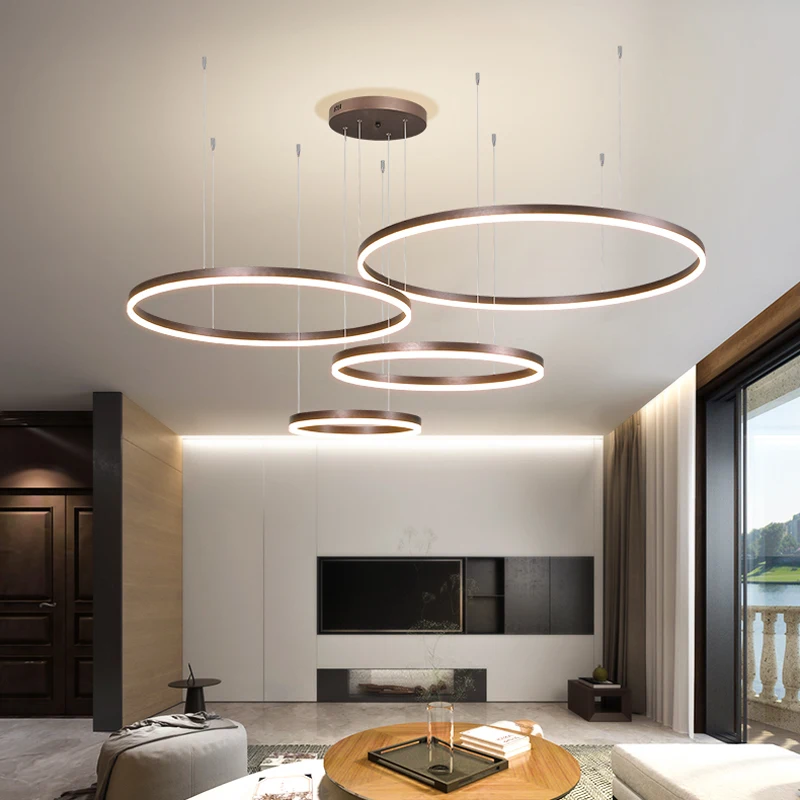 Modern Led Chandelier Home Lighting Brushed Rings Ceiling Mounted Chandelier Lighting Hanging Lamp Gold&Coffee Color
