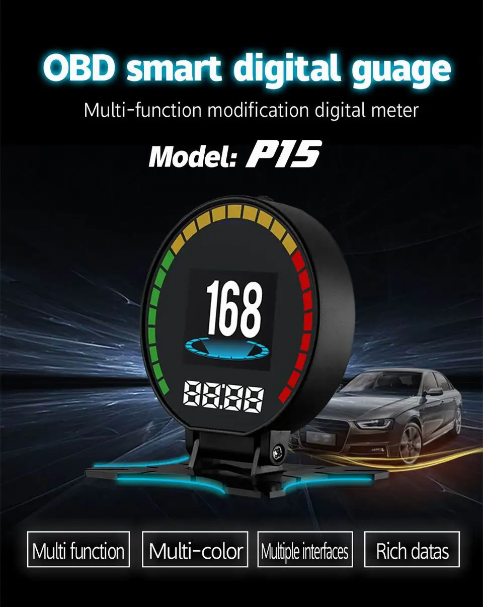 P15 HUD Авто Цифровой измеритель OBDII автомобильный hud OBD2 порт дисплей км/ч MPH