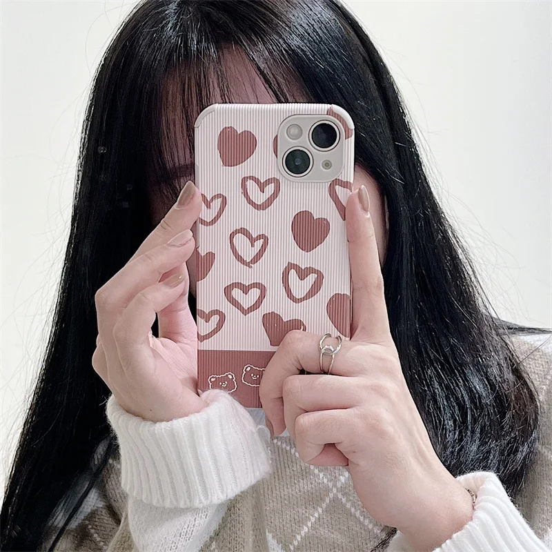 

Cute Simple Line Love Heart Bear Phone Case For Oppo R9S R11 R11S R15X R17 Reno Z 2 2Z 3 4SE 5 6 Pro K1 K3 K5 K7 Slim Back Cover