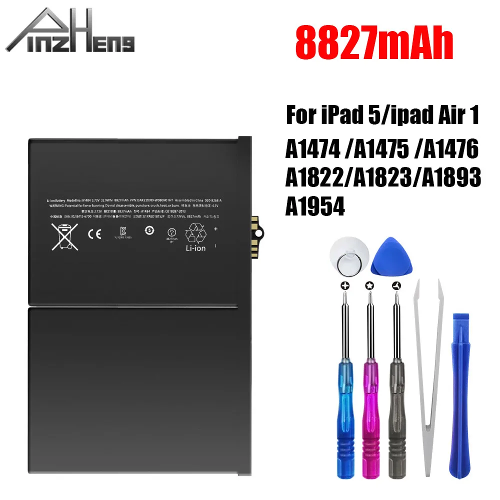 Аккумулятор PINZHENG 8827 мАч для планшета iPad 5 Air 1 сменная батарея A1474 A1475 A1476 A1822 A1823 A1893