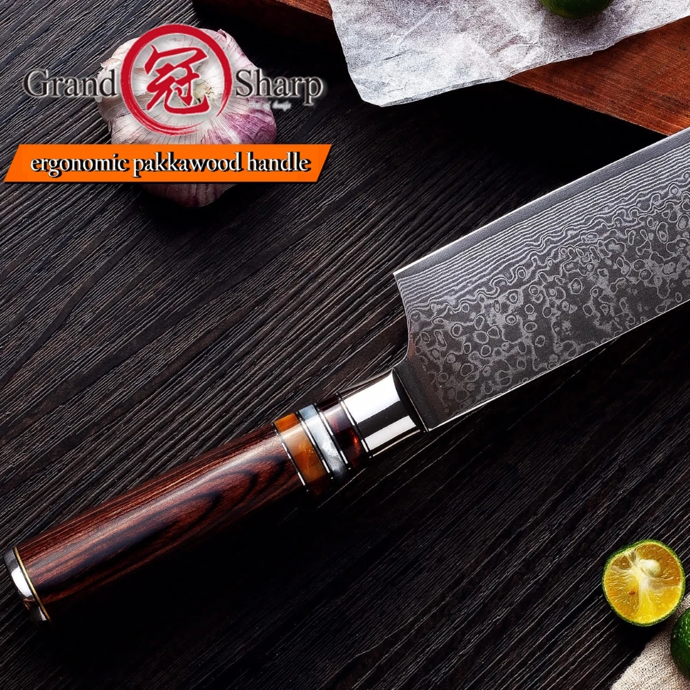 

Nakiri Knife 7 Inch 67 Layers Japanese Damascus Stainless Steel Asian Kitchen Knife Chef Vegetables Knives Household Tools NEW