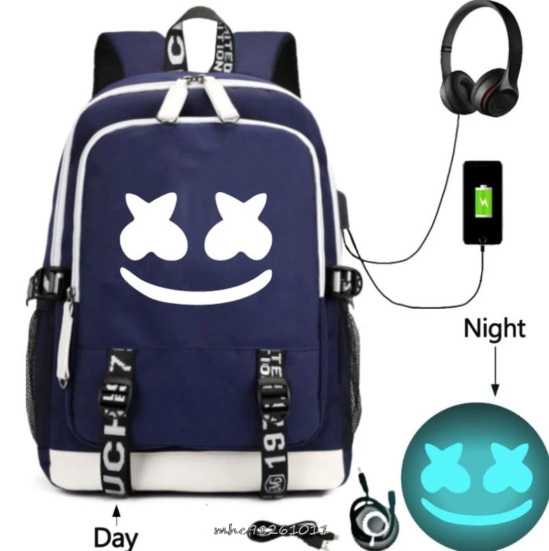 Популярный игровой рюкзак Marshmello модный школьный с USB-разъемом аниме мультяшный