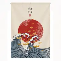 Japanese Moon Waves Door Curtain Fabric Partition Bathroom Sushi Noodle Hotel Kitchen Restaurant Biparting Open Screen Decor