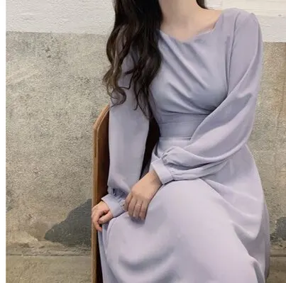 

S-XL New New Spring Dress Girls Boho solid Female Vintage Dress Party oversize long Sleeve Women Dresses Robe Vestido