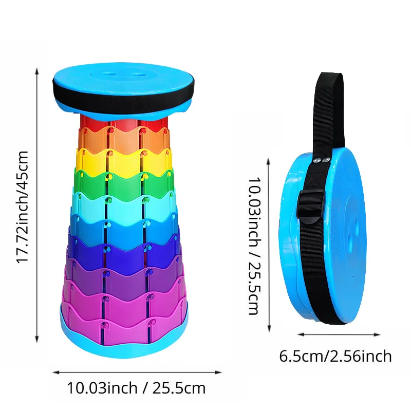 Retractable Folding Stool for Adult Kids Camping Travel Fishing Outdoor Indoor Portable Rainbow Chair | Мебель