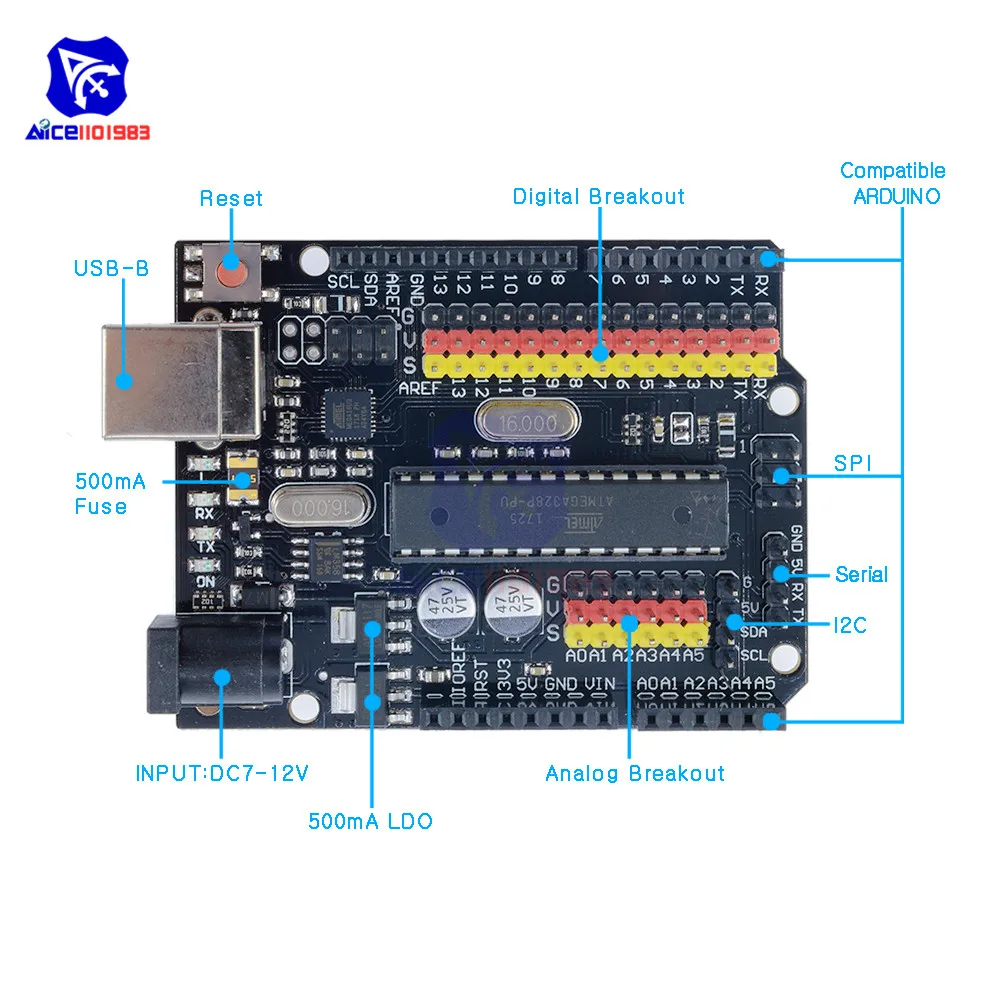 Diymore серия DM UNO R3 PLUS Atmega328P Atmega16u2 Плата расширения микроконтроллер SPI IIC для Arduino|uno r3