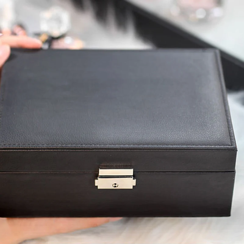 

Exquisite Leather Jewelry Box Women Necklace Rings Earrings Bracelet Storage Organizer Display Case Boite Cadeau