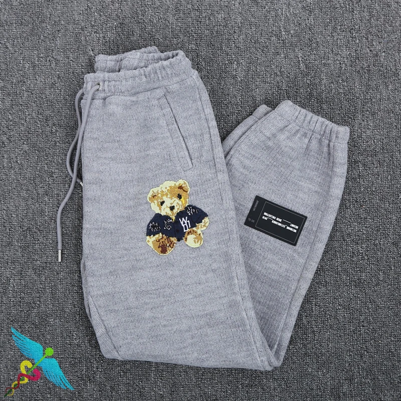 

WELLDONE Men Women Casual Pant Embroidered Bear Knitted Thick Plus Velvet Mid Cotton Sweatpants Ankle-Length Pants