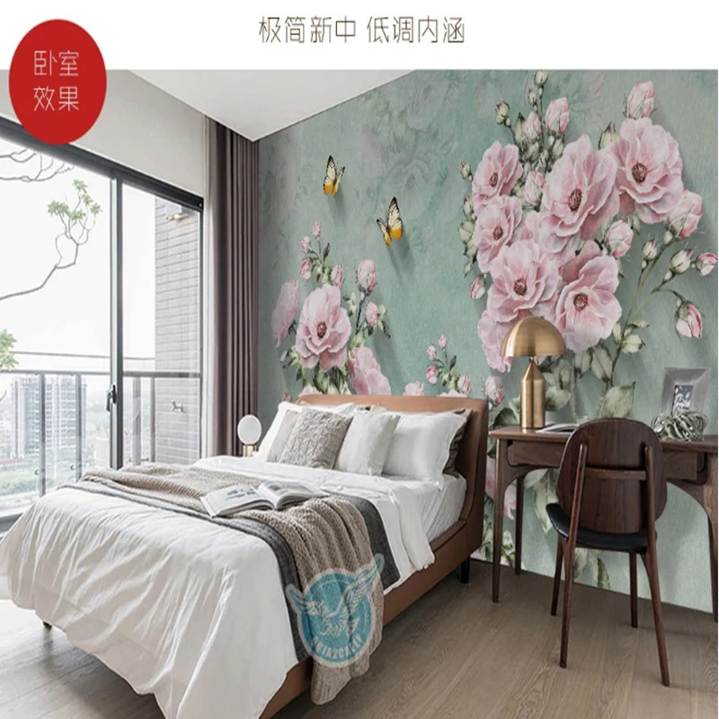 

Vintage Wallpaper Mural European Retro Designs 3d Pink Rose Butterfly Wallpaper Home Decoration