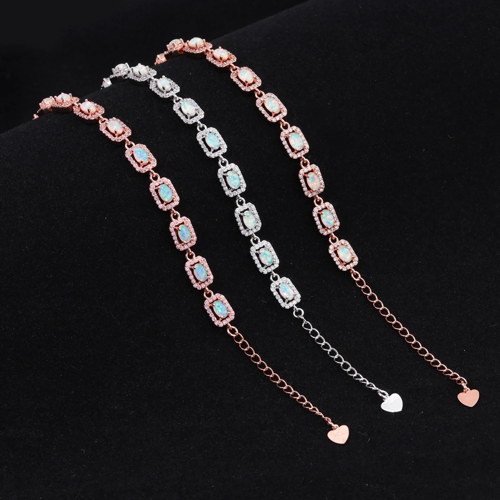 Женский браслет из розового огненного опала с фианитом|gold color|bracelets for women goldwomen