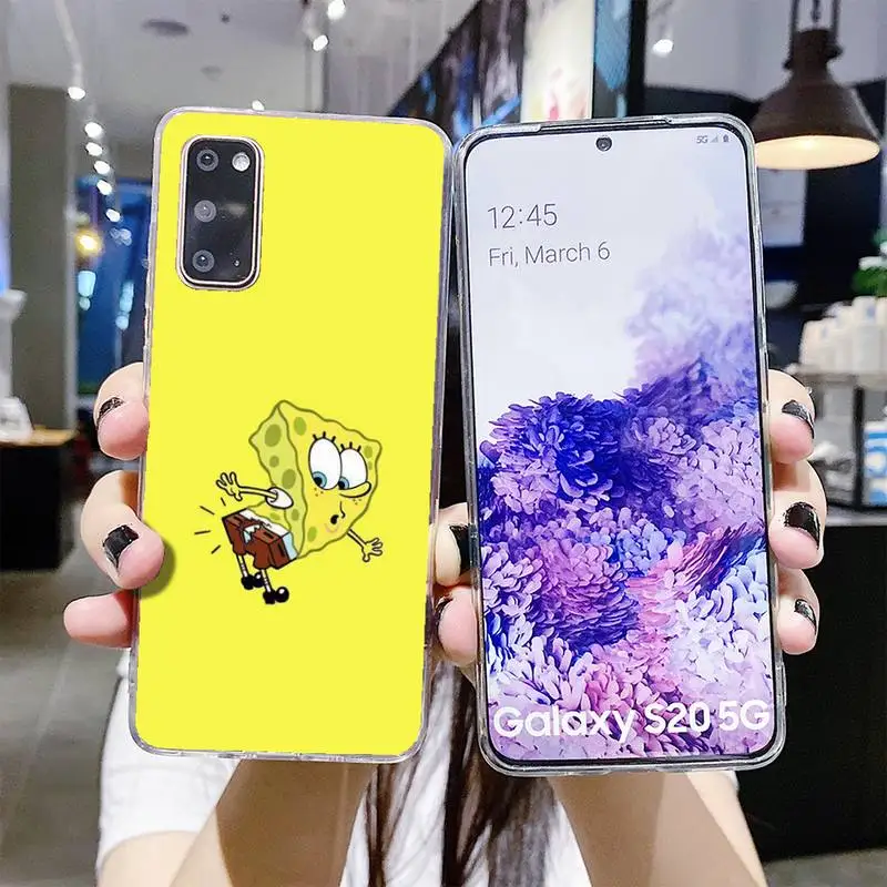 

Carton Funny Yellow Sponge Phone Case For Clear&S Samsung Galaxy S5 S6 S7 S8 S9 S10 S20 Edge Plus Lite 2019 2020