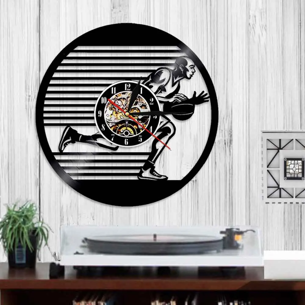 Basketball Player Sport LED Vinyl Wall Clock 3D Modern Design Art Decoriave Atmosphere Light Unique Gift For Boy | Дом и сад