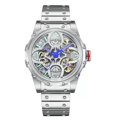 Новые наручные часы HANBORO с маховиком, полностью автоматические механические часы, светящийся скелетоны, модные деловые мужские часы со стальным ремешком