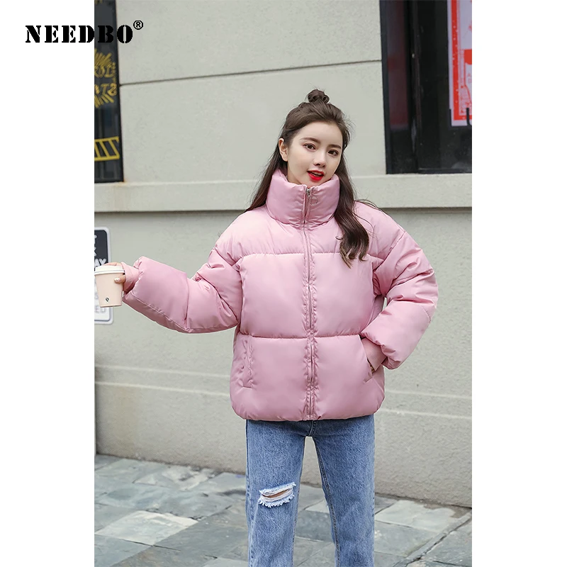 NEEDBO, зимняя женская куртка, плюс размер, свободная, повседневная, для женщин, зимние пальто и куртки-пуховики, короткая, с подкладкой, стоячий воротник, парка, верхняя одежда