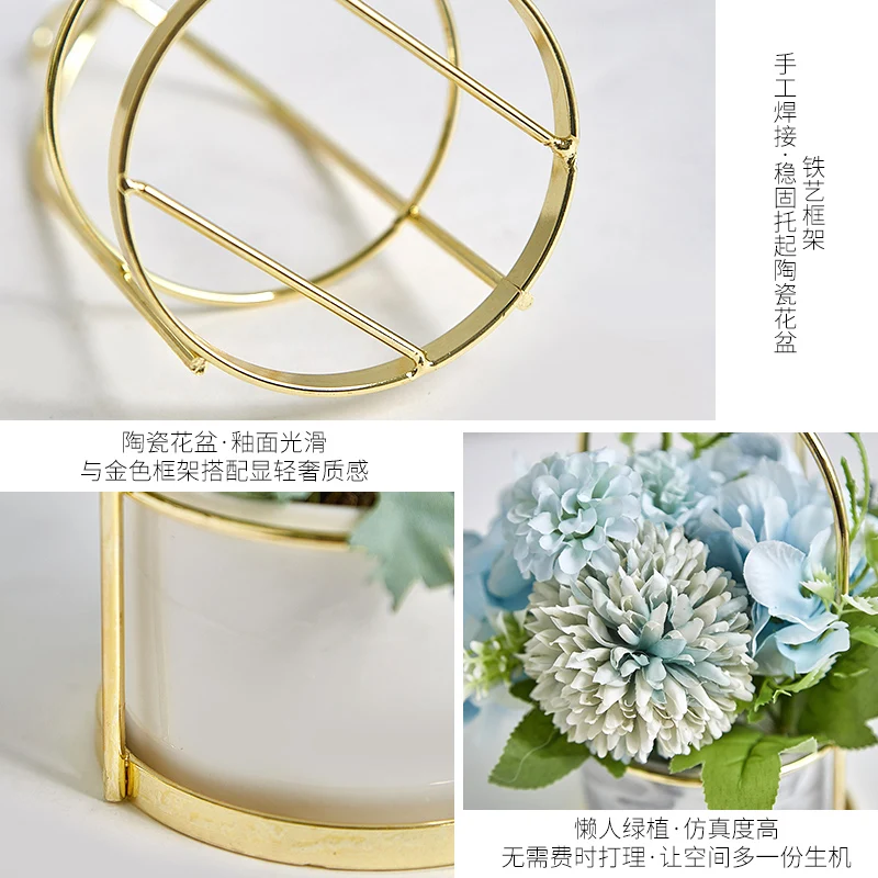 

Nordic Home Decor Accessories Creative Ceramic Flower Pots Wrought Iron Racks Plant Flowers Inserted Into Container Ornaments