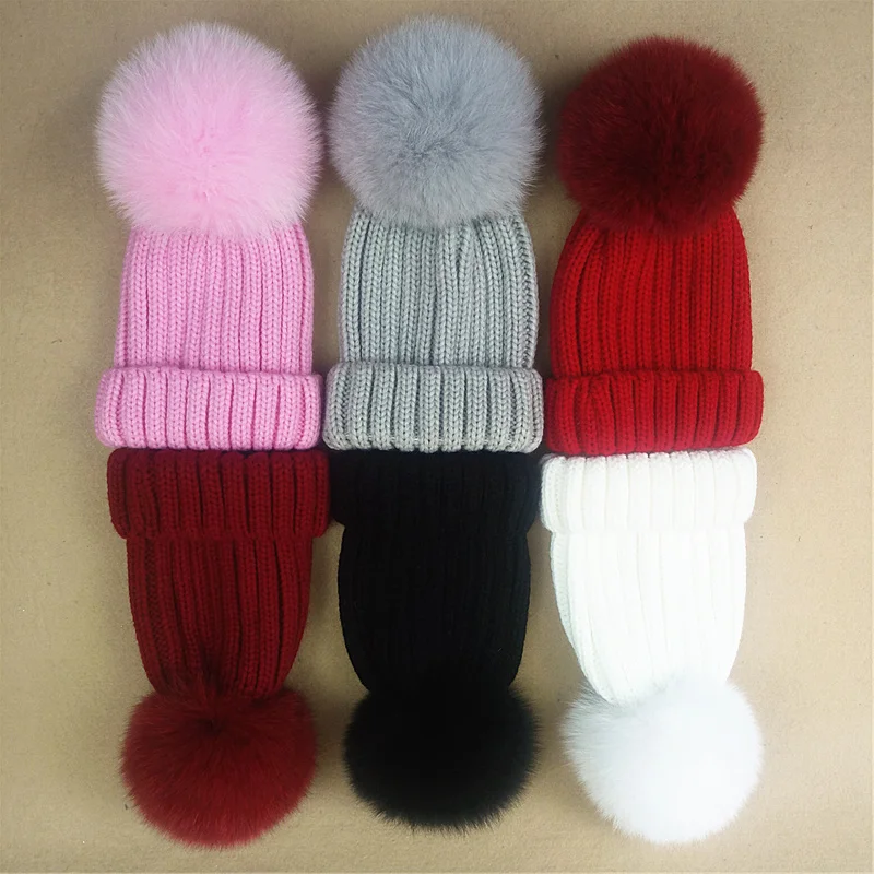 Winter Hats for Mom Kids Baby Real Fox Fur Warm | Детская одежда и обувь