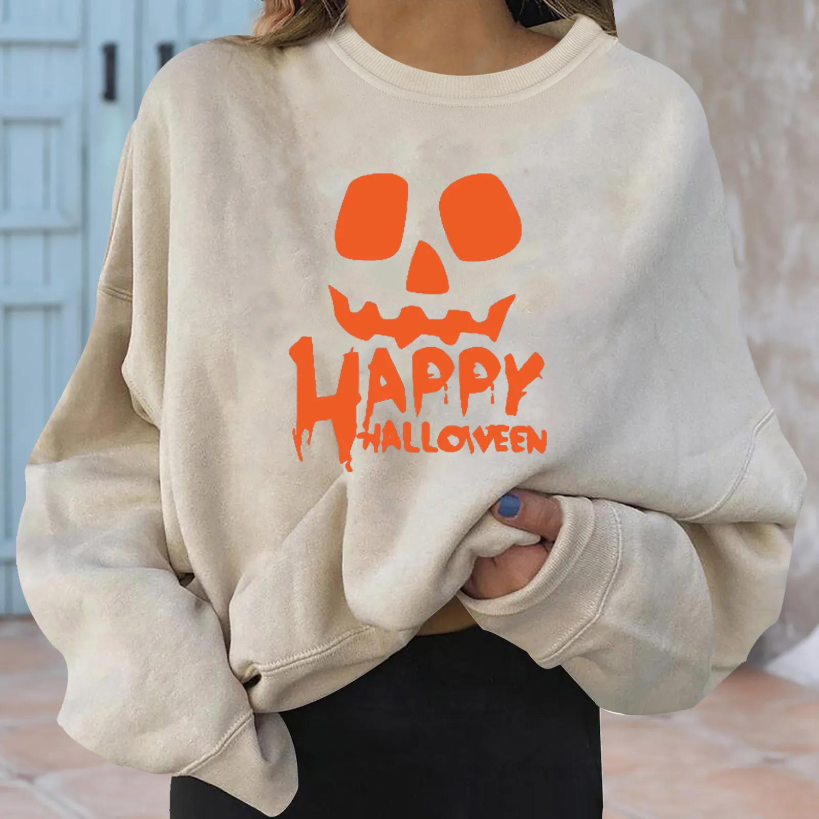 

2021 Women Casual Long Sleeve Round Neck Sweatshirts Halloween Printed Loose Top Holiday Comfy High Quality Top Fast Shipping #8