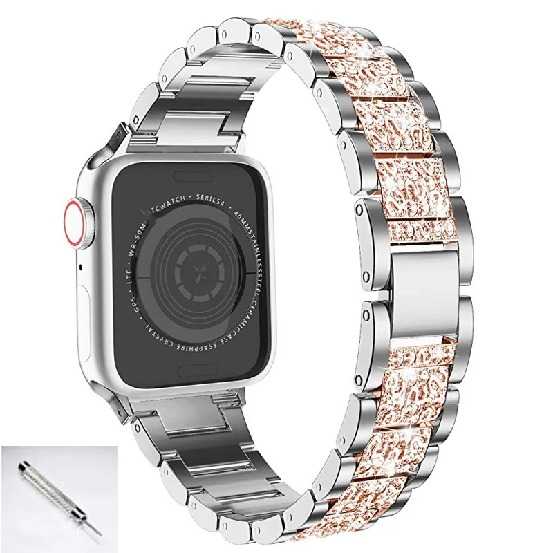 

Diamond Watch Band for Apple Watch Strap 6 5 4 SE Series 40mm 44mm Watchband Correa Women Pulseira Bracelet for Iwatch 38mm 42mm