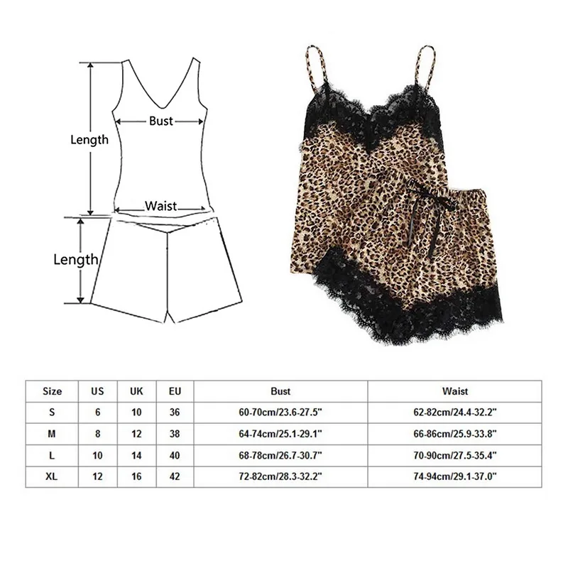 

Sexy Girls Cute Lace Leopard Print Pajamas Women Fashion Sling Underwear Shorts Casual sling Ladies Pajama Sets Summer 2020