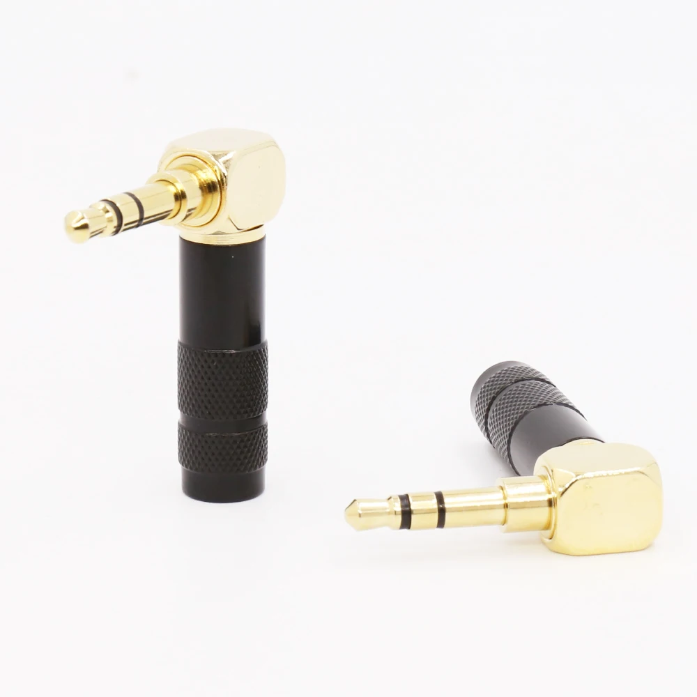 2PCS 3.5mm Plug Audio Jack 3 Pole Earphone Splice Adapter DIY HiFi Stereo Headphone Solder Wire Connector 90 Degree Bend Plug