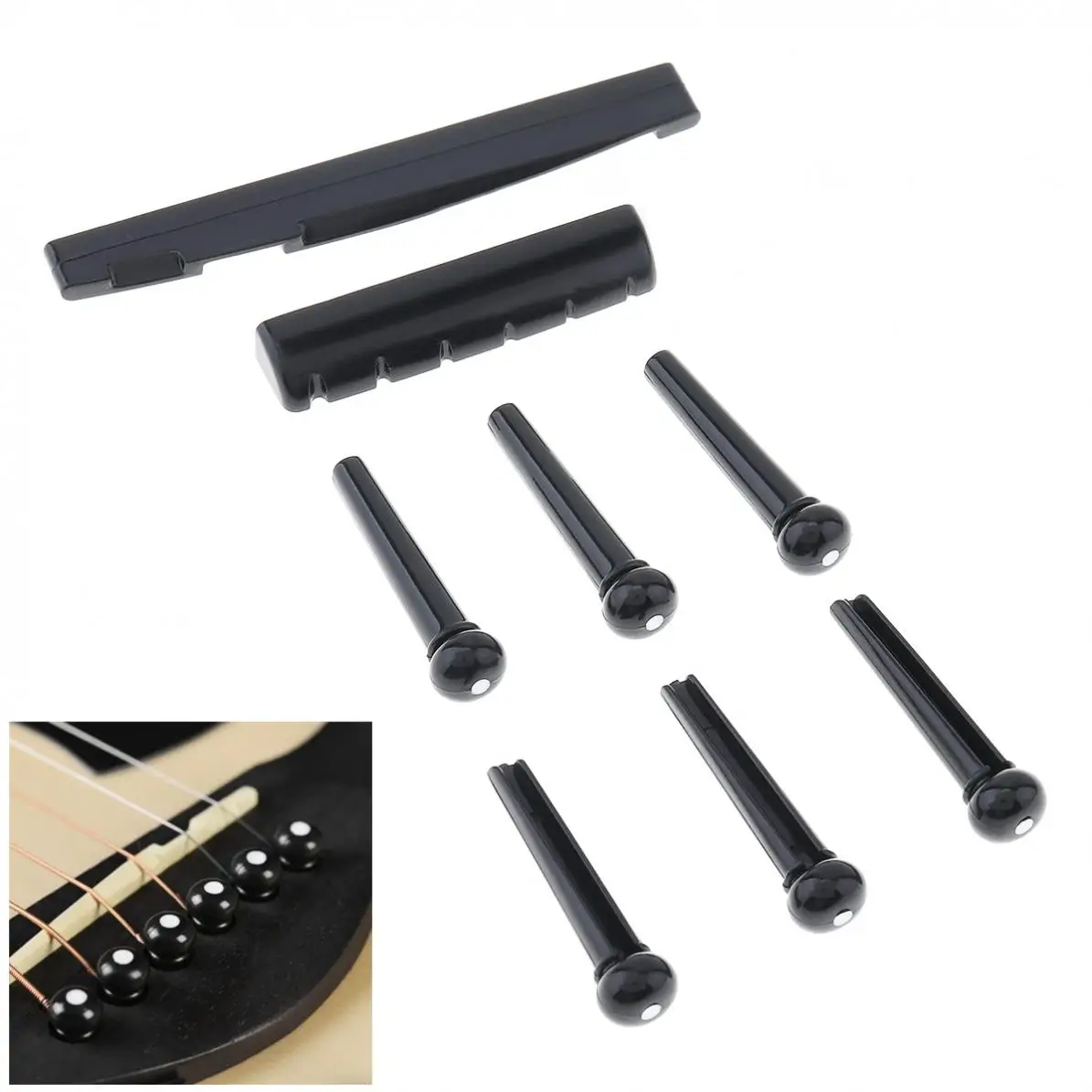 

6pcs ABS Durable Bridge Pins & Bridge Nut Saddle Set for Folk Acoustic Guitar
