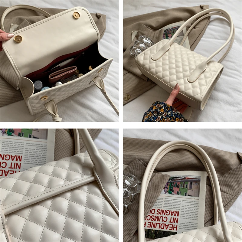 

Elegant Quilted Baguette Shoulder Bags For Women Designer Brand High Quality Ladies Work Tote Smooth PU Leather Hand Bags 2021