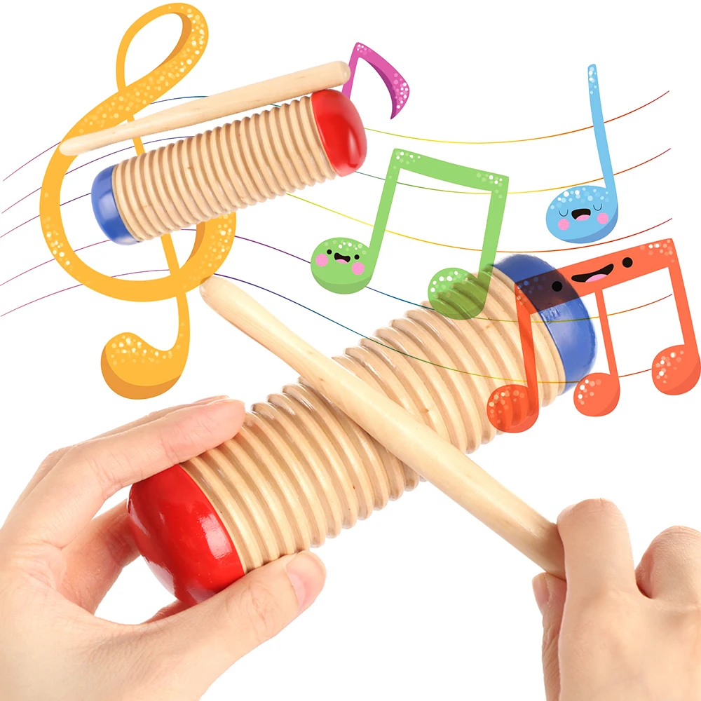 New Wooden Guiro Music Toy for Baby Kid Child Early Educational Musical Instrument Rhythm Toys Tool Percussion with Mallet | Игрушки и