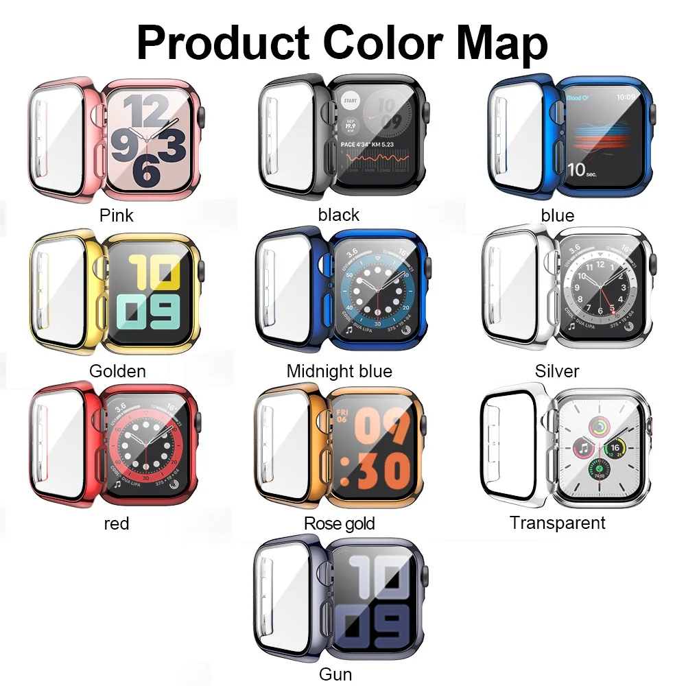 

Fashion Watch Case+PC Glass for Apple iWatch Series 7 6 SE 5 4 3 2 38mm 40mm 42mm 44mm Full protection for iWatch Cover