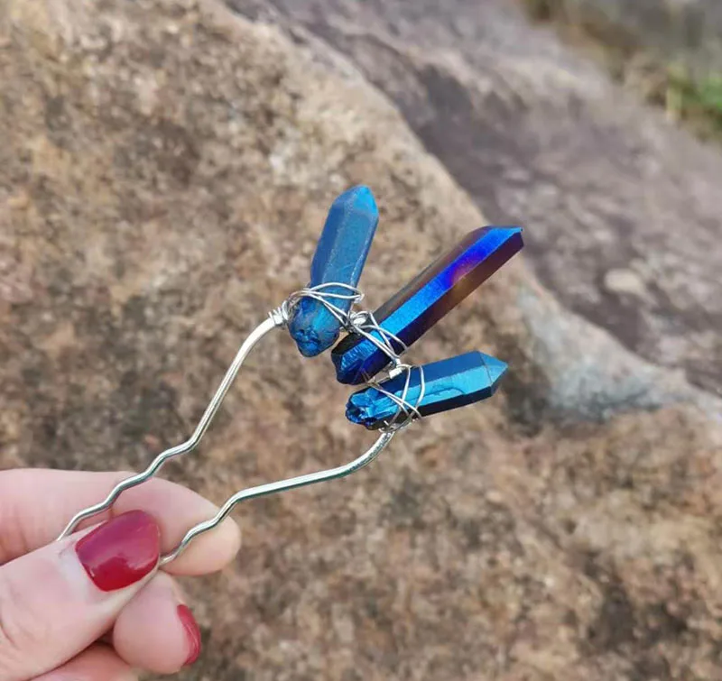 Зажим для волос с натуральным кварцем и необработанными кристаллами|Украшения