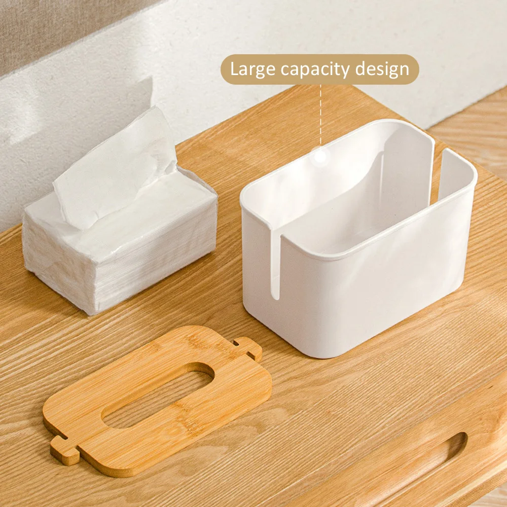 

Lifting Tissue Durable Wooden Tissue Holder Box with Bamboo Cover for Bathroom Kitchen Bedroom Storage Organizer