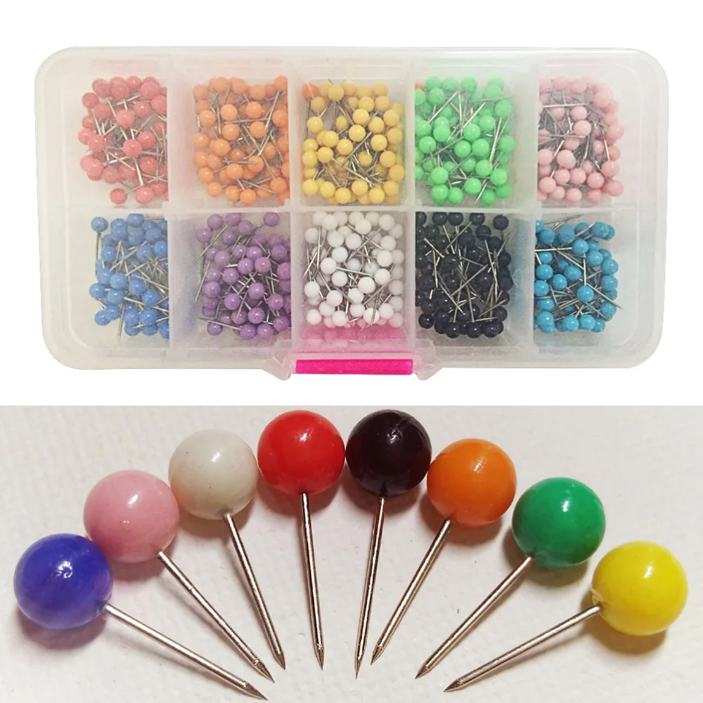 

500pcs Multi-color Push Round Head Map Tacks for Maps Calendar Whiteboard Fabric Making (Ten Color)