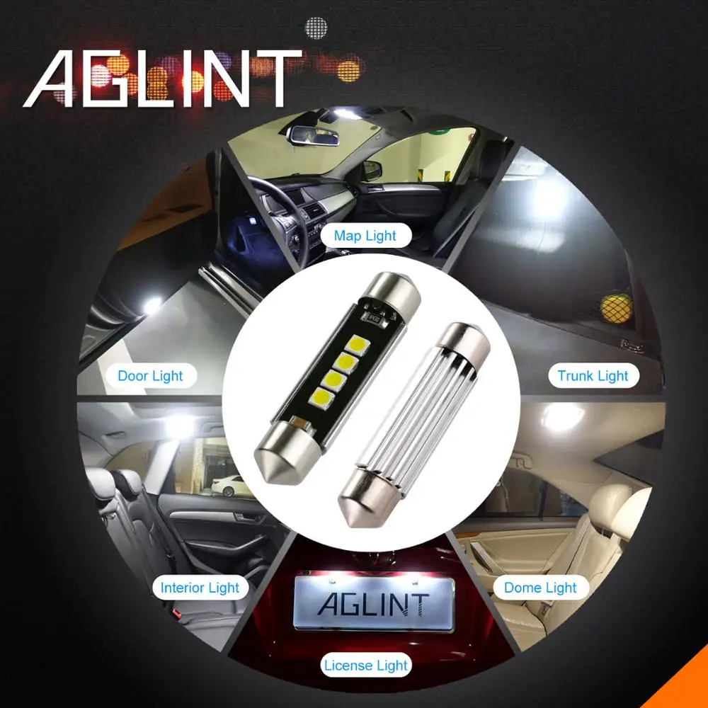 

AGLINT 2PCS C5W C10W Festoon LED Bulbs 41mm 42mm Super Bright Car Dome Light Canbus No Error Auto Interior Reading White 12V
