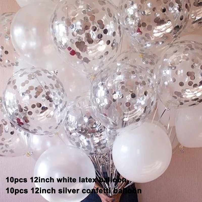 20pcs silver white 20 шт воздушный шар "Конфетти" первый день рождения мой 1-й 1 один год вечерние украшения дети мальчик девочка взрослый гирлянда баннер поставки - Цвет: 20pcs silver white