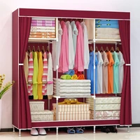 simple easy wardrobe reinforce steel pipe armoire dust proof cloth receive storge bedroom furniture pure color home furniture