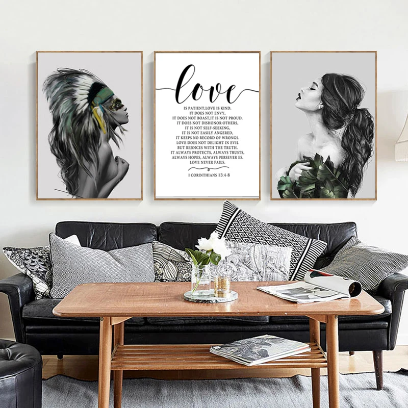 Портреты для женщин настенное искусство индийский волос перо девушка
