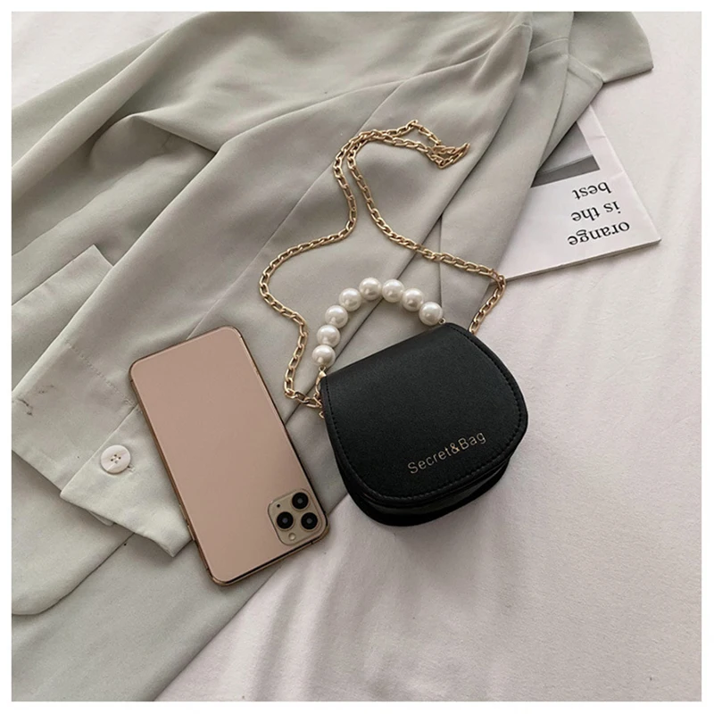 

High Quality Pearl Women's Shoulder Bags Fashion Pearl Chains Shoulder Crossbody Bags Luxury Beaded Solid Ladies Messenger Bag