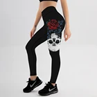 Леггинсы женские, с высокой талией, для фитнеса, с принтом черепа и розы