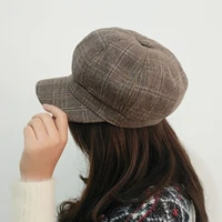 new autumn and winter beret womens british style japanese casual all match hat korean plaid woolen octagonal hat outing cap