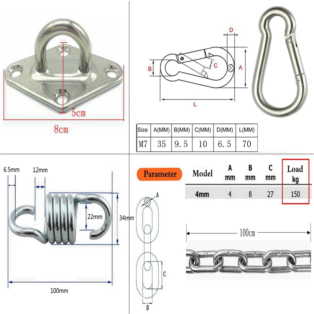 

Swing Hanger Kit Stainless Steel Hanging Chair Chain For Sandbag Aerial Yoga Hammock Chair Conneciton Indoor Heavy Duty