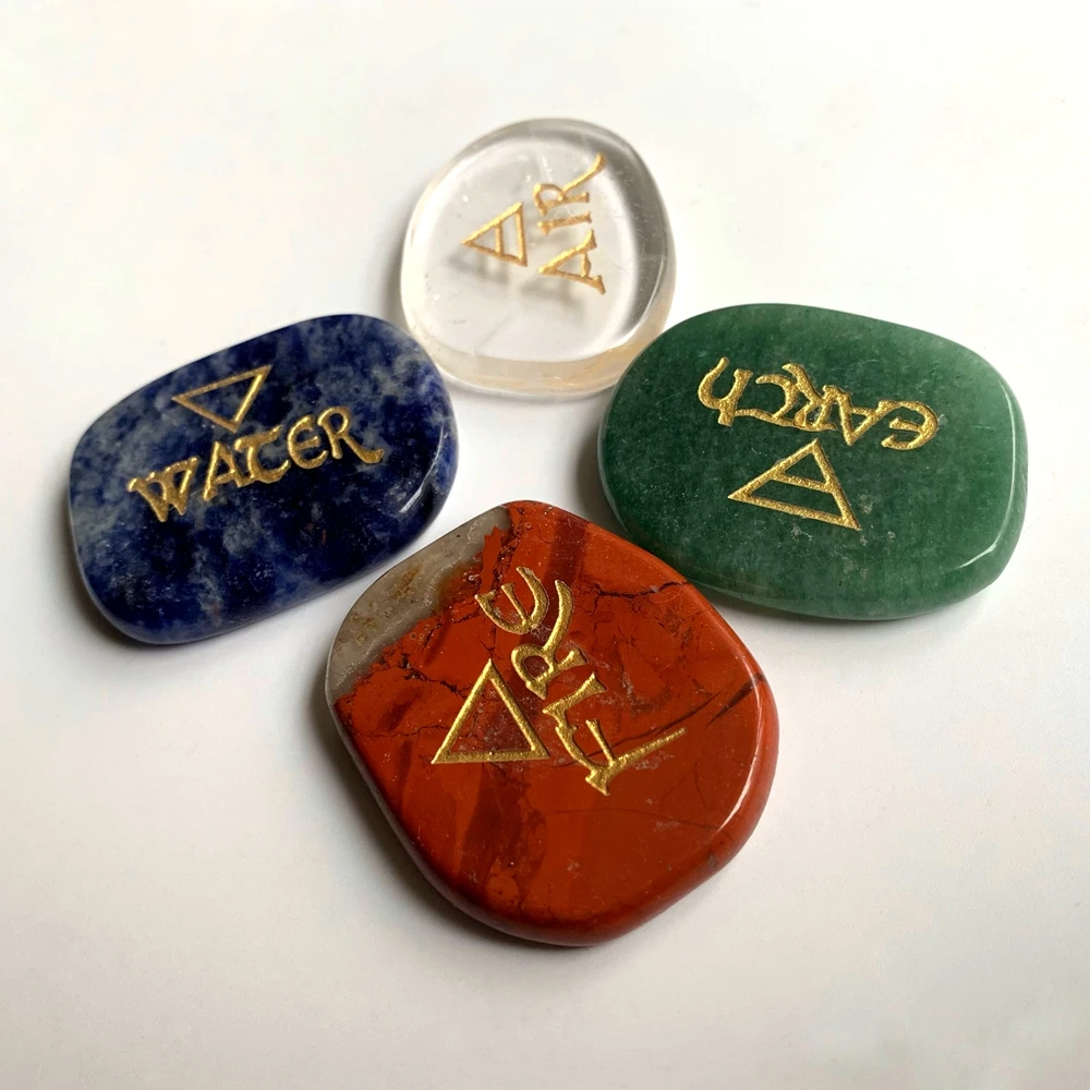 

Natural Big Palm Stone Chakra Fengshui Element Symbols Aventurine Sodalite Reiki Healing Amulet Stone Air Water Fire Earth