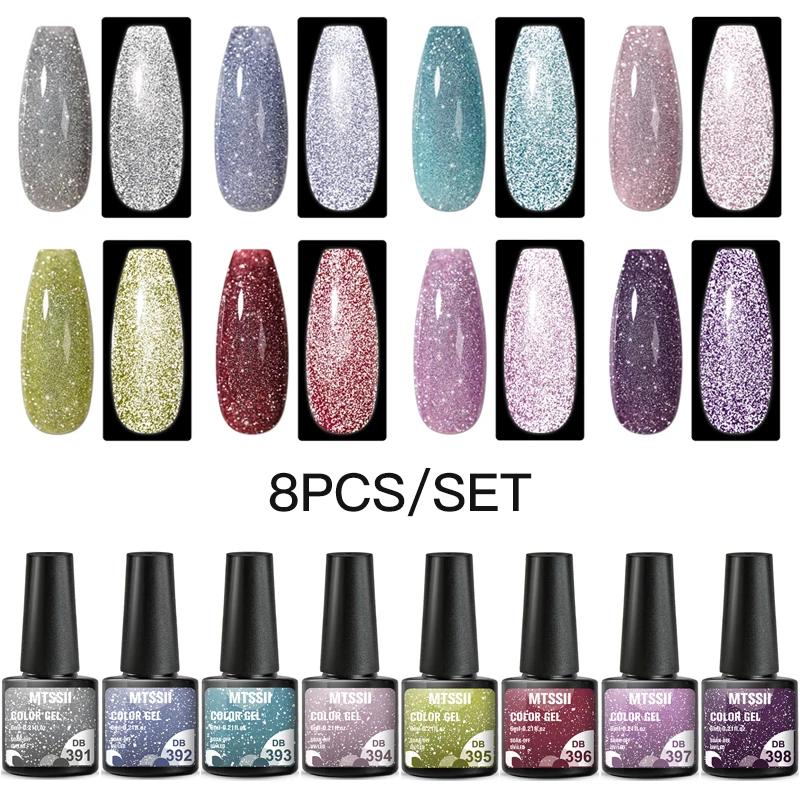 

MTSSII 6/8/10Pcs Reflective Glitter Gel Nail Polish Auroras Nail Art Holographics Effect Soak Off UV Gel for Nails Design 6ml