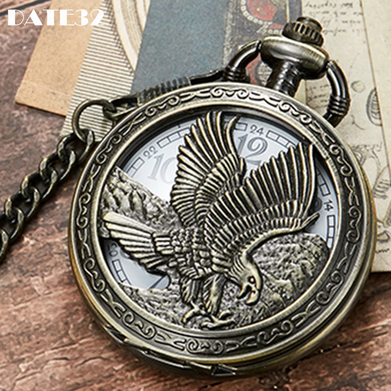 

Animal Eagle Deer Pocket Watch Bronze Case Men Pendant Necklace Fob Chain Clock for Male Kids Collection Antique Reloj Wholesale